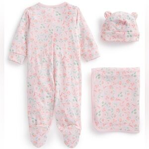 Macy’s First Impressions Baby Girls Coverall, Hat & Blanket 3 Piece Gift Box Set